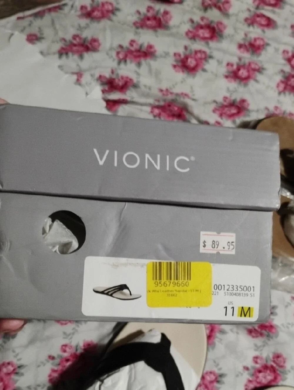 Vionic Black Strap Tan Footbed Genuine Leather Slide Sandals Women's Size 11